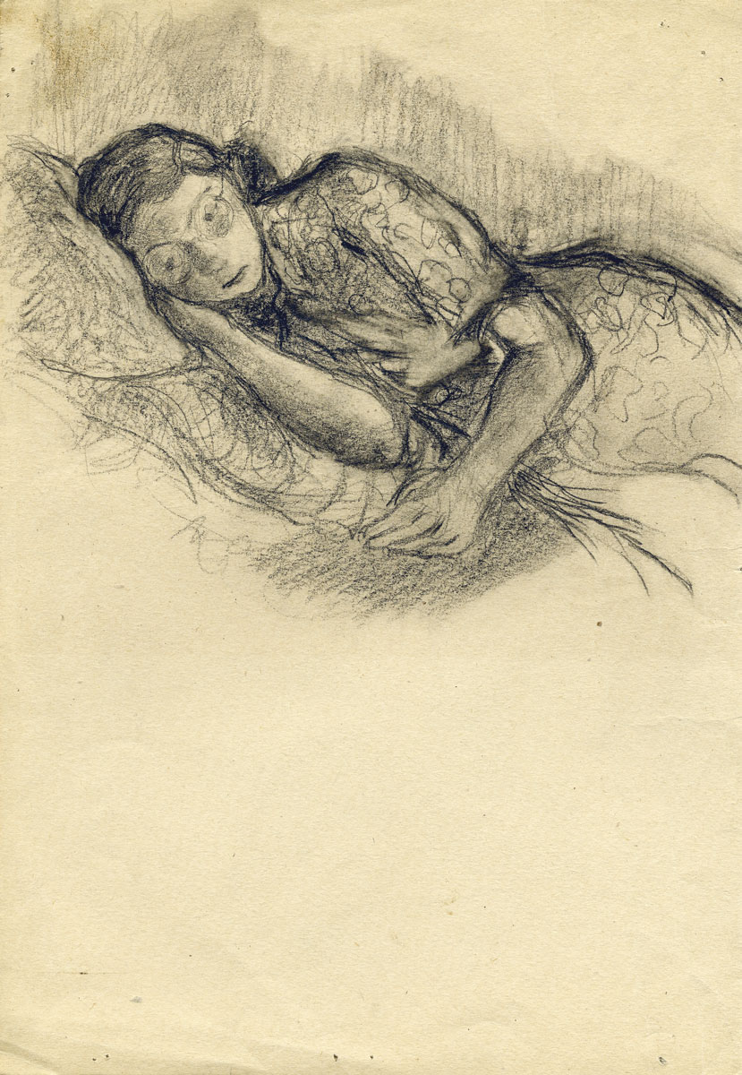 Ilka Gedő (1921-1985), Girl in a Floral Dress Resting, Ghetto Budapest, 1944