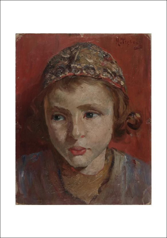 Maurycy Trebacz (1861-1941).  Child with a Kippah (Tribute Card)